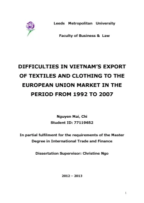 Difficulties in vietnams export of textiles and clothing to the european union market in the period from 1992 to 2007
