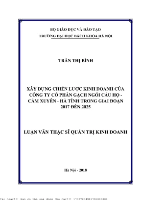 Xây dựng hiến lược kinh doanh của công ty cổ phần gạch ngói cầu họ cẩm xuyên hà tĩnh trong giai đoạn 2017 đến năm 2025