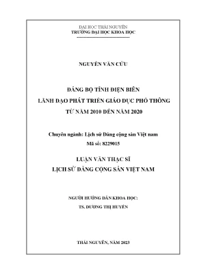 Đảng bộ tỉnh điện biên lãnh đạo phát triển giáo dục phổ thông từ năm 2010 đến năm 2020