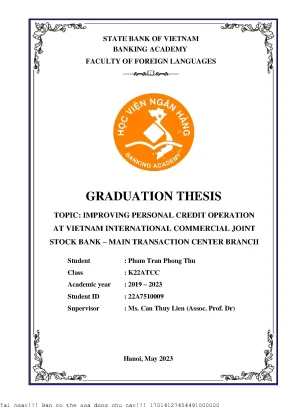 Improving personal credit operation at vietnam international commercial joint stock bank main transaction center branch