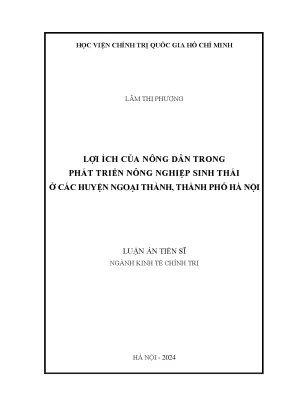 Lợi ích của nông dân trong phát triển nông nghiệp sinh thái ở các huyện ngoại thành thành phố hà nội