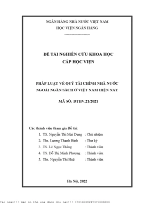 Pháp luật về quỹ tài chính nhà nước ngoài ngân sách ở việt nam hiện nay