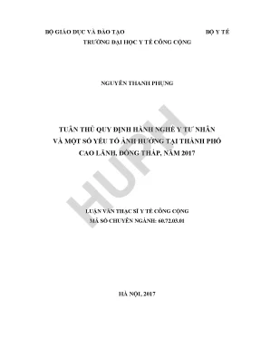 Luận văn tuân thủ quy định hành nghề y tư nhân và một số yếu tố ảnh hưởng tại thành phố cao lãnh đồng tháp năm 2017