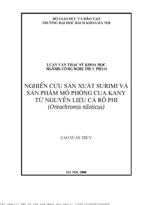 Nghiên ứu sản xuất surimi và sản phẩm mô phỏng ủa kany từ nguyên liệu á rô phi