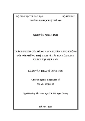 Luận văn thạc sĩ luật học trách nhiệm của hãng vận chuyển hàng không đối với những thiệt hại về tài sản của hành khách tại việt nam