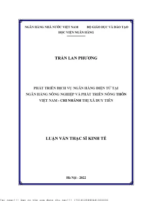 Phát triển dịch vụ ngân hàng điện tử tại ngân hàng nông nghiệp và phát triển nông thôn việt nam chi nhánh thị xã duy tiên