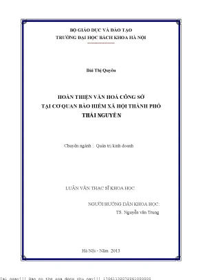 Hoàn thiện văn hóa ông sở tại ơ quan bảo hiểm xã hội thành phố thái nguyên