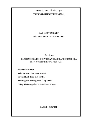 Tác động của fdi đối với năng lực cạnh tranh của công nghiệp điện tử tại việt nam