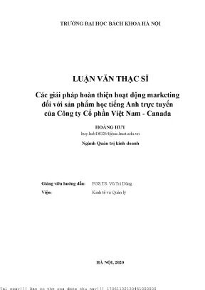 Cá giải pháp hoàn thiện hoạt động marketing đối với sản phẩm họ tiếng anh trự tuyến ủa ông ty cổ phần việt nam canada