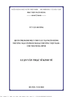 Quản trị danh mục cho vay tại ngân hàng thương mại cổ phần ngoại thương việt nam chi nhánh ba đình hà nội