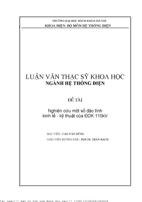 Nghiên ứu một số đặ tính kinh tế kỹ thuật ủa đdk 110 kv