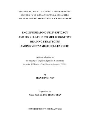 English reading self eficacy and its relation to metacognitive reading strategies among vietnamese efl leaeners