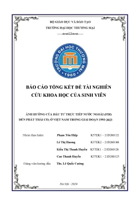 Ảnh hưởng của đầu tư trực tiếp nước ngoài fdi đến phát thải co2 ở việt nam trong giai đoạn 1993 2023