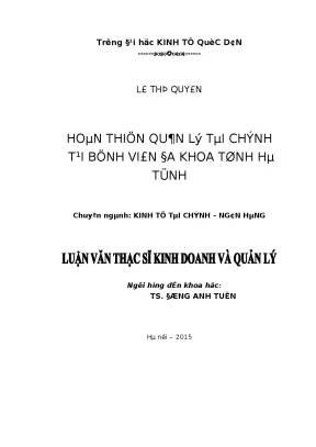 Hoàn thiện quản lý tài chính tại bệnh viện đa khoa tỉnh hà tĩnh