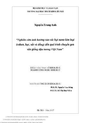 Nghiên ứu ảnh hưởng ủa á hạt nano kim loại coban bạ sắt và đồng đến quá trình huyển gen vào giống đậu tương việt nam