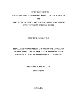 Luận văn prevalence of overweight and obesity and associated factors among adolescentc aged 15 to 19 years old in phonghong districh vientiane province lao pdr in 2019