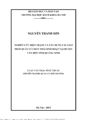 Nghiên ứu hiện trạng và xây dựng á giải pháp quản lý hất thải sinh hoạt tại huyện vân đồn tỉnh quảng ninh