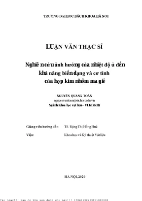 Nghiên ứu ảnh hưởng ủa nhiệt độ ủ đến khả năng biến dạng và ơ tính ủa hợp kim nhôm ma giê