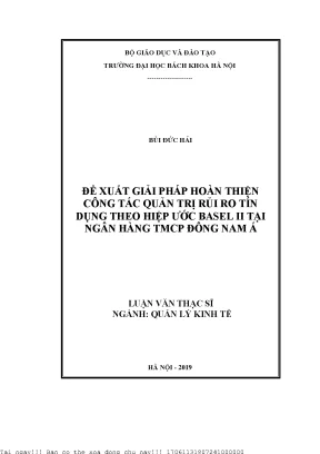 Đề xuất giải pháp hoàn thiện ông tá quản trị rủi ro tín dụng theo hiệp ướ basel ii tại ngân hàng tmcp đông nam á