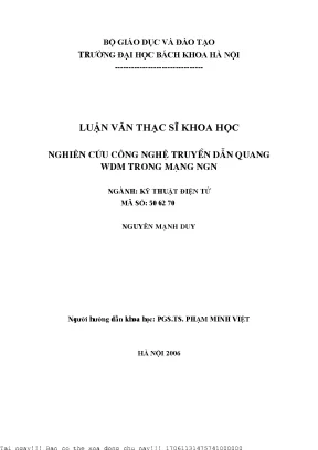 Nghiên ứu ông nghệ truyền dẫn quang wdm trong mạng ngn