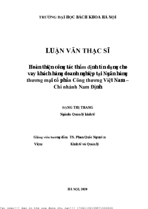 Hoàn thiện ông tá thẩm định tín dụng ho vay kháh hàng doanh nghiệp tại ngân hàng thương mại ổ phần công thương việt nam chi nhánh nam định