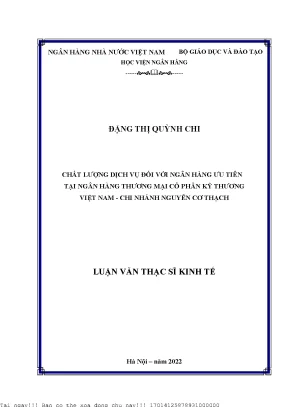 Chất lượng dịch vj đối với ngân hàng ưu tiên tại ngân hàng thương mại cổ phần kỹ thương việt nam chi nhánh nguyễn cơ thạch
