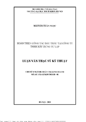 Hoàn thiện ông tác đấu thầu tại công ty tnhh xây dựng tự lập