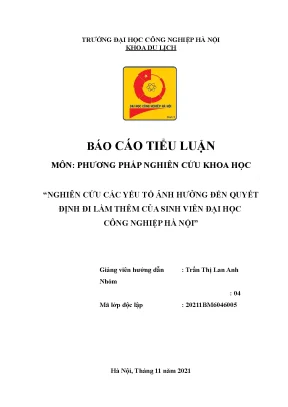 Nghiên cứu các yếu tố ảnh hưởng đến quyết định đi làm thêm của sinh viên đại học công nghiệp hà nội
