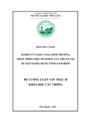 Nghiên cứu khả năng sinh trưởng phát triển một số giống lúa thuần tại huyện nghĩa hưng tỉnh nam định