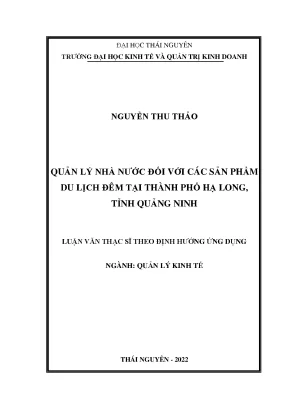 Quản lý nhà nước đối với các sản phẩm du lịch đêm tại thành phố hạ long tỉnh quảng ninh
