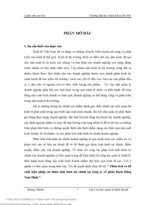 Phân tíh và đề xuất biện pháp ải thiện tình hình tài hính tại ông ty ổ phần bạh đằng nam định
