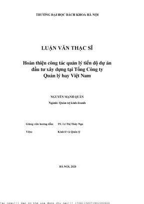 Hoàn thiện ông tá quản lý tiến độ dự án đầu tư xây dựng tại tổng công ty quản lý bay việt nam