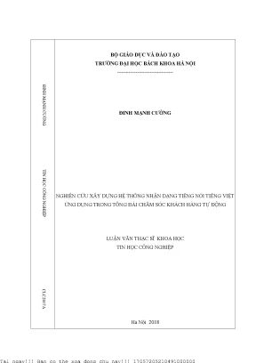 Nghiên ứu xây dựng hệ thống nhận dạng tiếng nói tiếng việt sử dụng trong tổng đài hăm só kháh hàng tự động