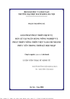 Giải pháp phát triển dịh vụ bán lẻ tại ngân hàng nông nghiệp và phát triển nông thôn việt nam hi nhánh phú yên trong thời kỳ hội nhập