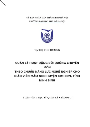 Quản lý hoạt động bồi dưỡng chuyên môn theo chuẩn năng lực nghề nghề cho giáo viên mầm non huyện kim sơn tỉnh ninh bình