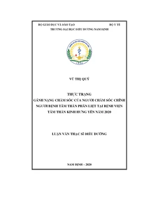 Luận văn thạc sĩ thực trạng gánh nặng chăm sóc của người chăm sóc chính người bệnh tâm thần phân liệt tại bệnh viện tâm thần kinh hưng yên năm 2020
