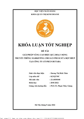 Một số giải pháp nâng cao hiệu quả hoạt động truyền thông marketing sản phẩm sữa bột hiup của công ty cổ phần butaba