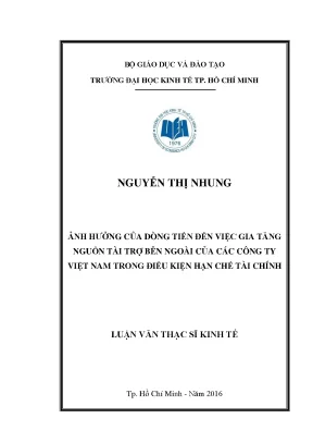Luận văn thạc sĩ ảnh hưởng của dòng tiền đến việc gia tăng nguồn tài trợ bên ngoài của các công ty việt nam trong điều kiện hạn chế tài chính