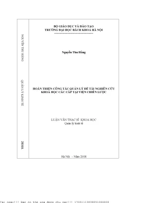 Hoàn thện ông tác quản lý đề tài nghiên cứu khoa học các cấp tại viện chiến lược