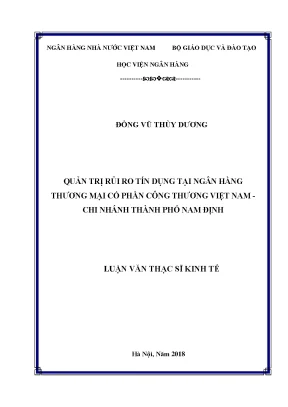 Quản trị rủi ro tín dụng tại ngân hàng thương mại cổ phần công thương việt nam chi nhánh thành phố nam định