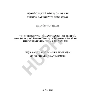 Luận văn thực trạng văn hóa an toàn người bệnh và một số yếu tố ảnh hưởng tại các khoa lâm sàng bệnh viện quân y 211 năm 2021