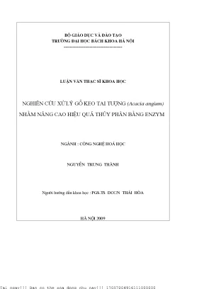 Nghiên ứu xử lý gỗ keo tai tượng acacia mangium nhằm nâng cao hiệu quả thuỷ phân bằng enzym