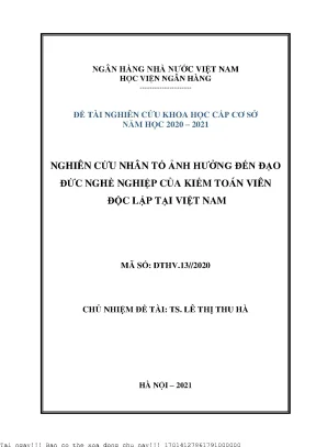 Nghiên cứu nhân tố ảnh hưởng đến đạo đức nghề nghiệp của kiểm toán viên độc lập tại việt nam