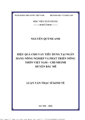 Hiệu quả cho vay tiêu dùng tại ngân hàng nông nghiệp và phát triển nông thôn việt nam chi nhánh huyện bắc mê