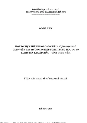 Một số biện pháp nâng ao hất lượng đội ngũ giáo viên dạy hướng nghiệp nghề trung họ ơ sở tại huyện khoái châu tỉnh hưng yên