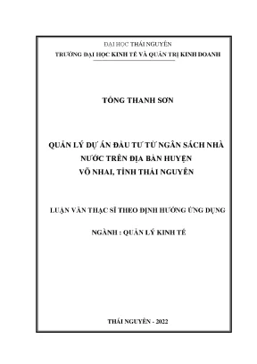 Quản lý dự án đầu tư bằng nguồn vốn ngân sách nhà nước tại địa bàn huyện võ nhai tỉnh thái nguyên