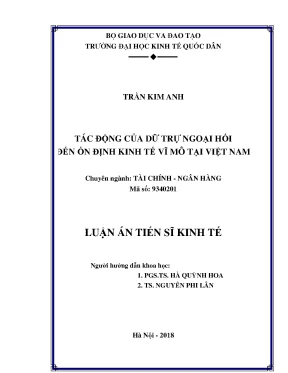Luận án tiến sĩ kinh tế tác động của dự trữ ngoại hối đến ổn định kinh tế vĩ mô tại việt nam