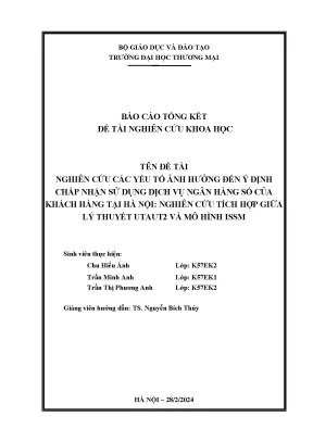 Nghiên cứu các yếu tố ảnh hưởng đến ý định chấp nhận sử dụng dịch vụ ngân hàng số của khách hàng tại hà nội