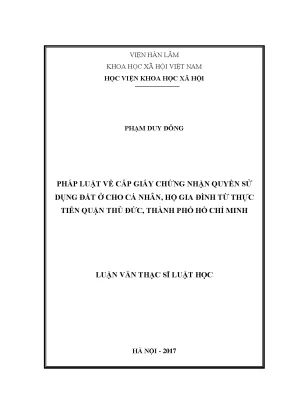 Pháp luật về cấp giấy chứng nhận quyền sử dụng đất ở cho cá nhân hộ gia đình từ thực tiễn quận thủ đức thành phố hồ chí minh