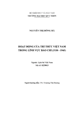 Hoạt động của trí thức việt nam trong lĩnh vực báo chí 1930 1945